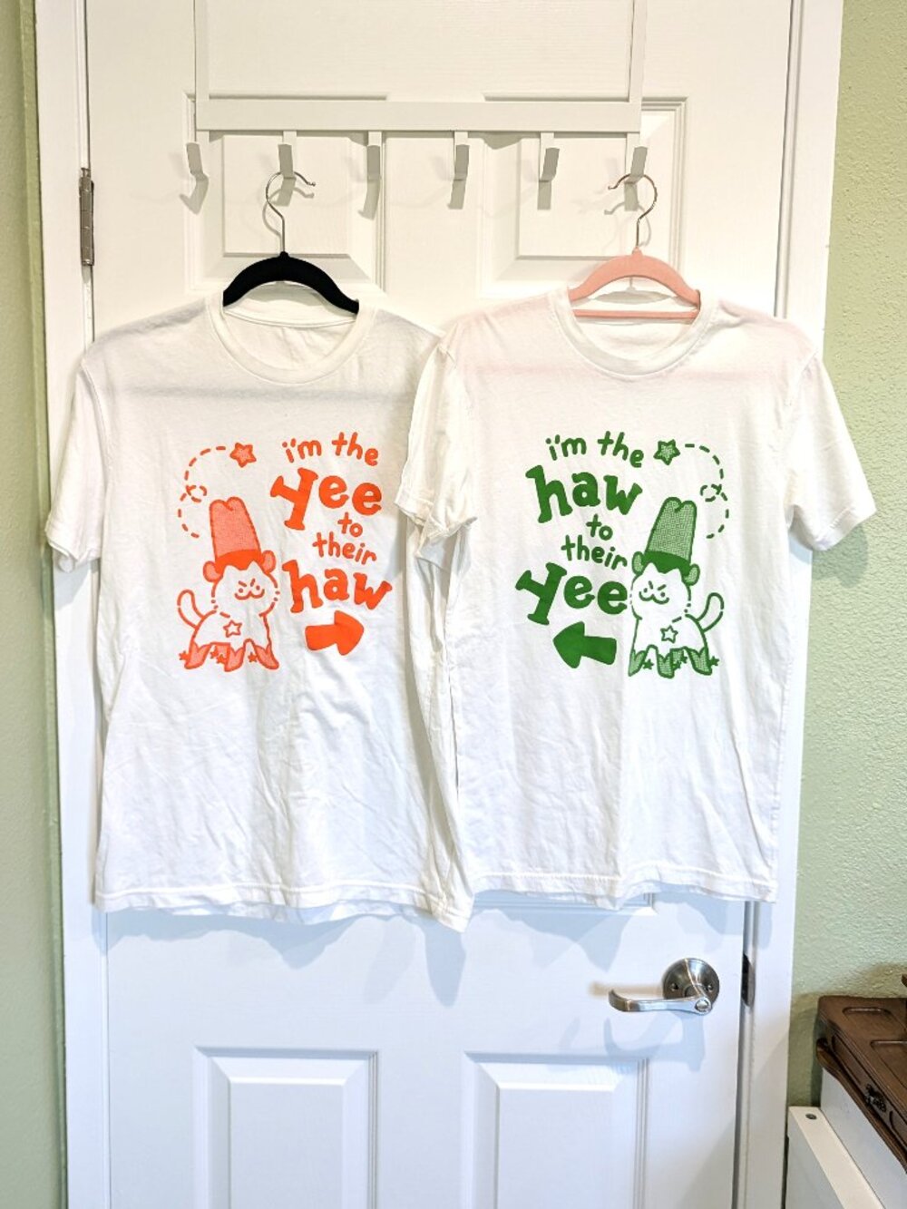 Giraffalope Yee-Haw Cowboy Cat Matching Couple Tees